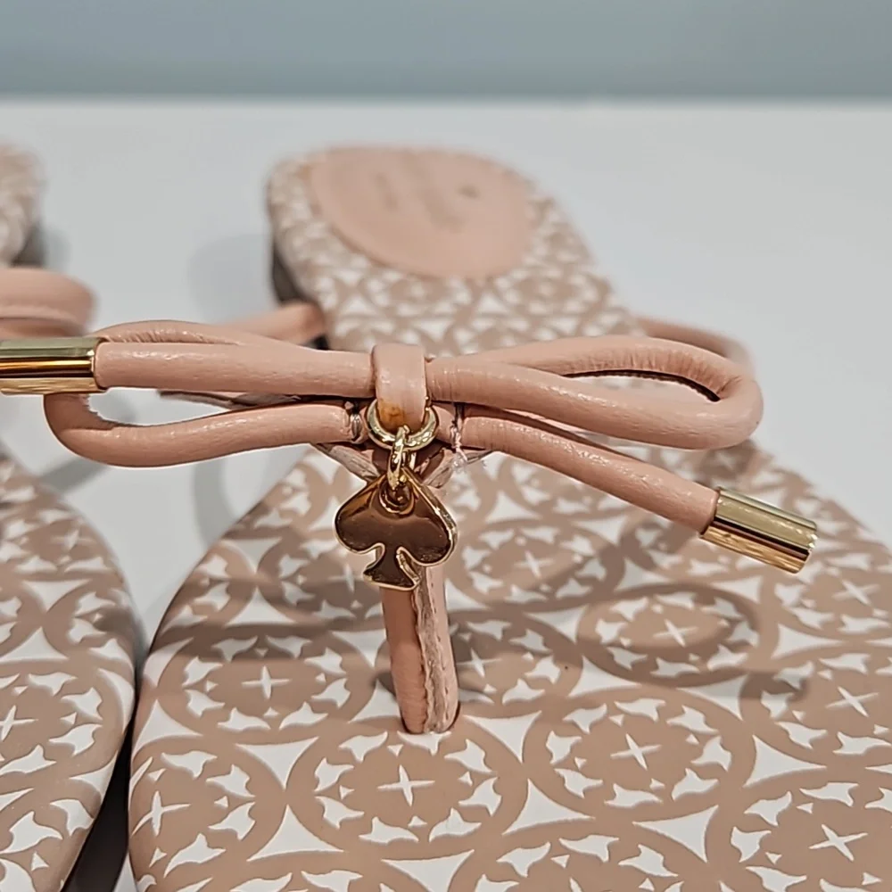 kate spade Pink Patterned Bow Flip Flop Sandals
